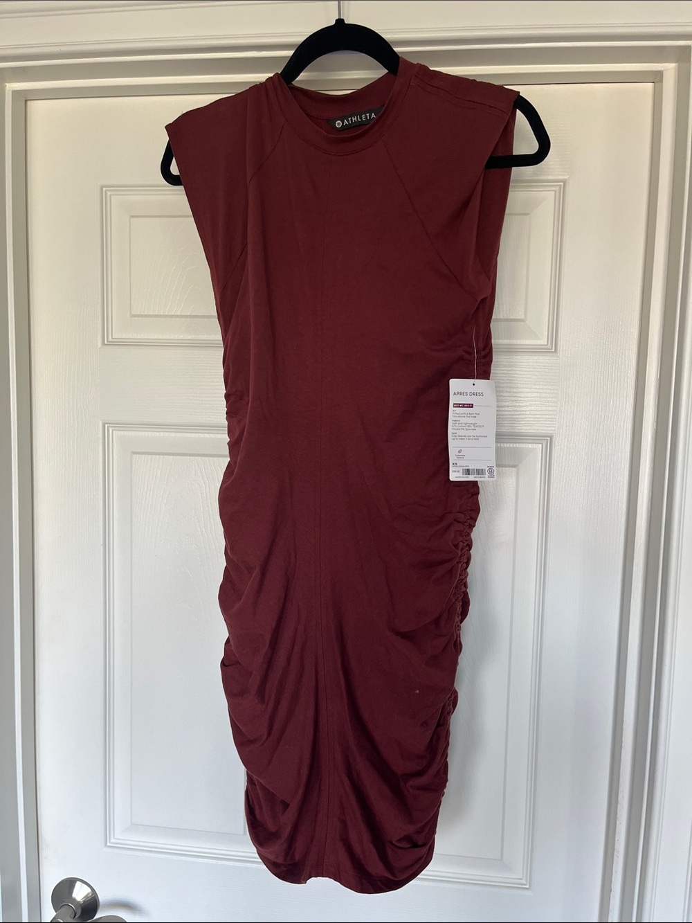 Athleta Ruched Sleeveless Midi Dress in Wine
